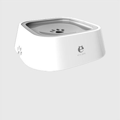 White water bowl with a grey inner plate and paw-shaped opening, angled on a light grey background
