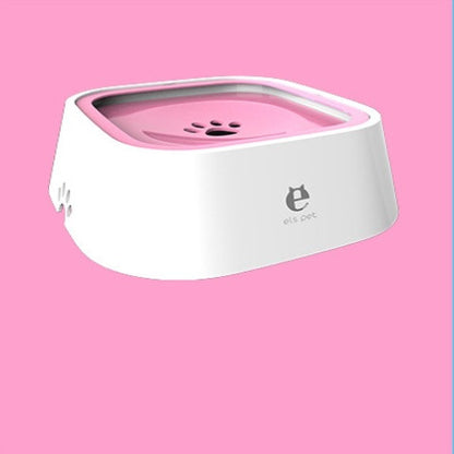 White water bowl with a pink inner plate and paw-shaped opening, angled on a plain white background